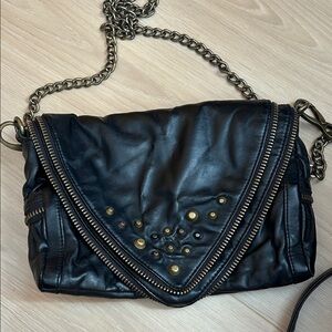 Matt & Nat Black Vegan Leather Bag with Zipper Detail and Chain Strap